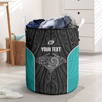 Custom New Zealand Stingray Oztag Laundry Basket Tag Rugby Maori Pattern Black Version LT14 Black - Polynesian Pride