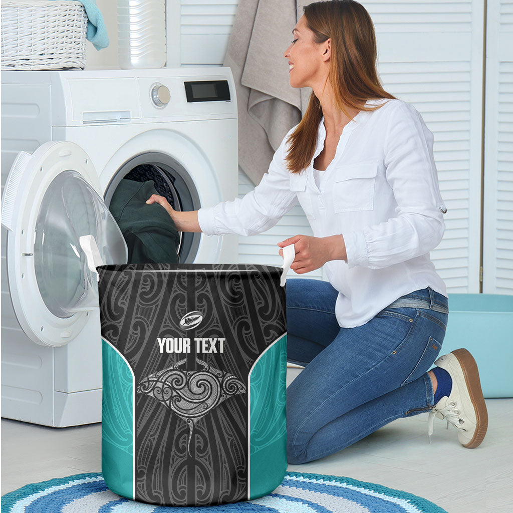 Custom New Zealand Stingray Oztag Laundry Basket Tag Rugby Maori Pattern Black Version LT14 - Polynesian Pride