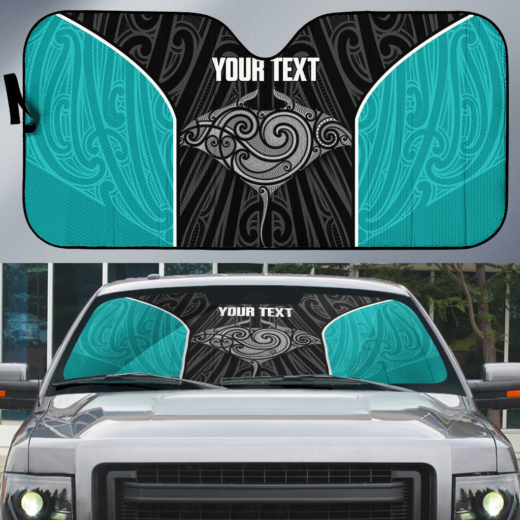 Custom New Zealand Stingray Oztag Auto Sun Shade Tag Rugby Maori Pattern Black Version LT14 Black - Polynesian Pride