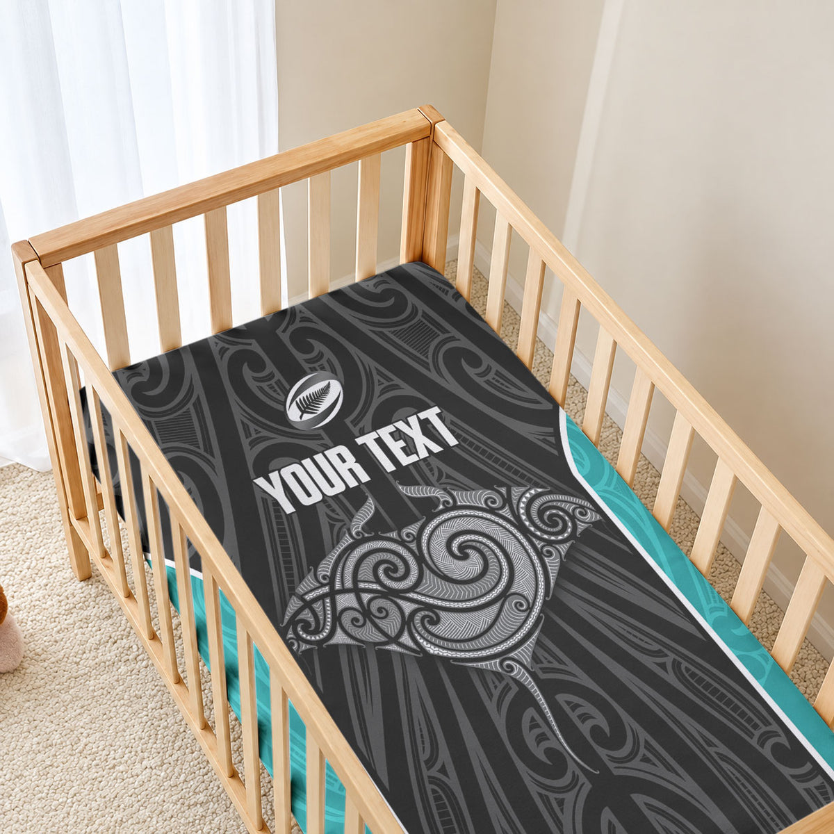 Custom New Zealand Stingray Oztag Baby Bed Cover Tag Rugby Maori Pattern Black Version LT14 - Polynesian Pride