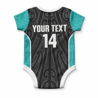 Custom New Zealand Stingray Oztag Baby Onesie Tag Rugby Maori Pattern Black Version LT14 - Polynesian Pride