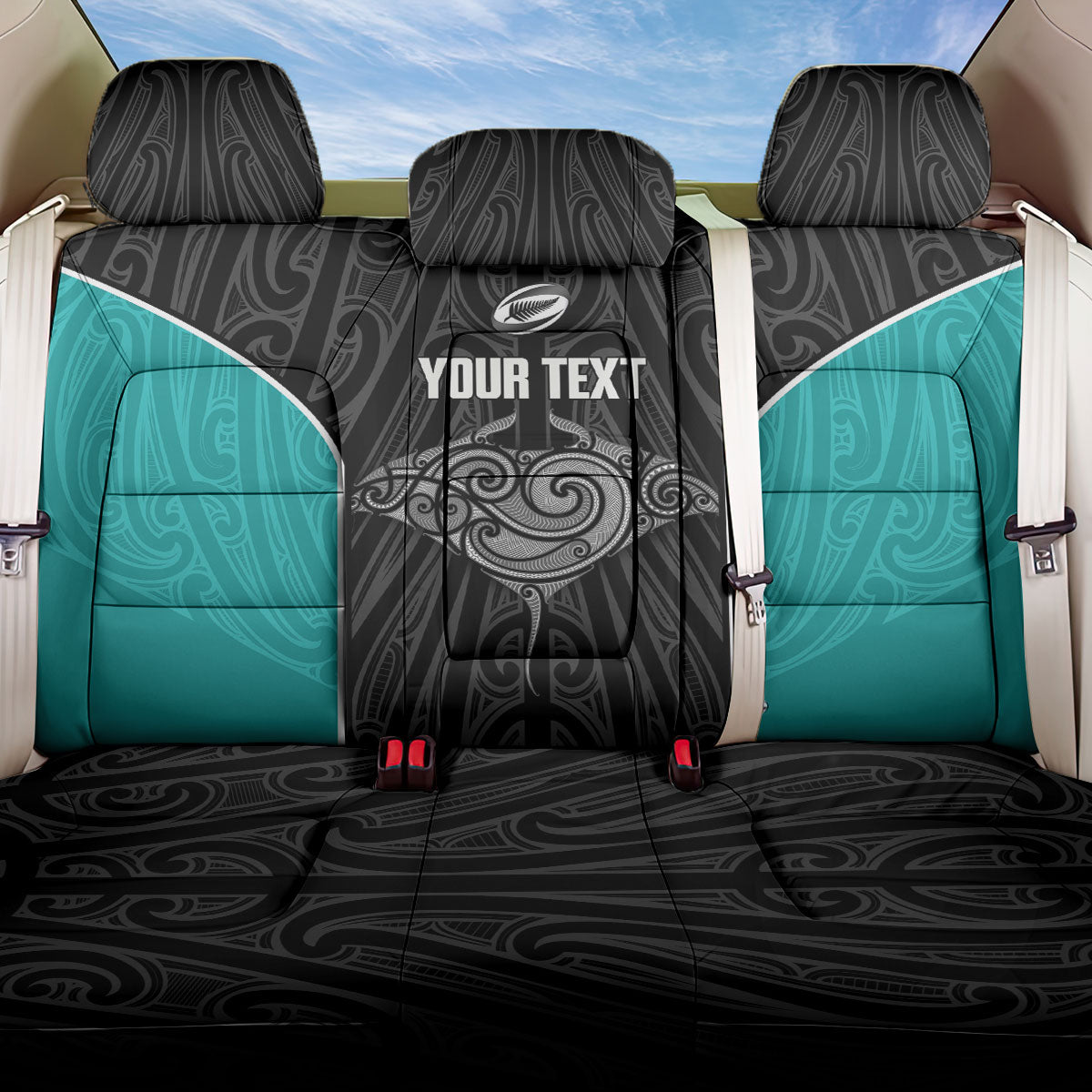 Custom New Zealand Stingray Oztag Back Car Seat Cover Tag Rugby Maori Pattern Black Version LT14 One Size Black - Polynesian Pride