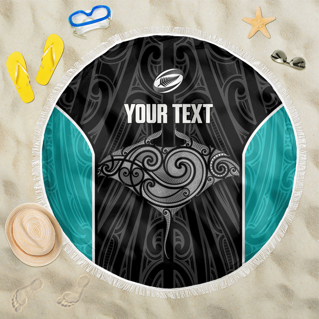 Custom New Zealand Stingray Oztag Beach Blanket Tag Rugby Maori Pattern Black Version LT14 One Size 150cm Black - Polynesian Pride