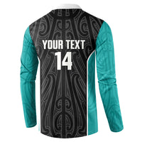 Custom New Zealand Stingray Oztag Button Sweatshirt Tag Rugby Maori Pattern Black Version LT14 - Polynesian Pride