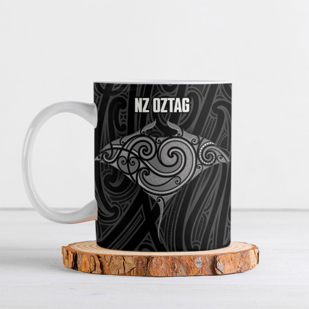 Custom New Zealand Stingray Oztag Ceramic Mug Tag Rugby Maori Pattern Black Version LT14 Black - Polynesian Pride