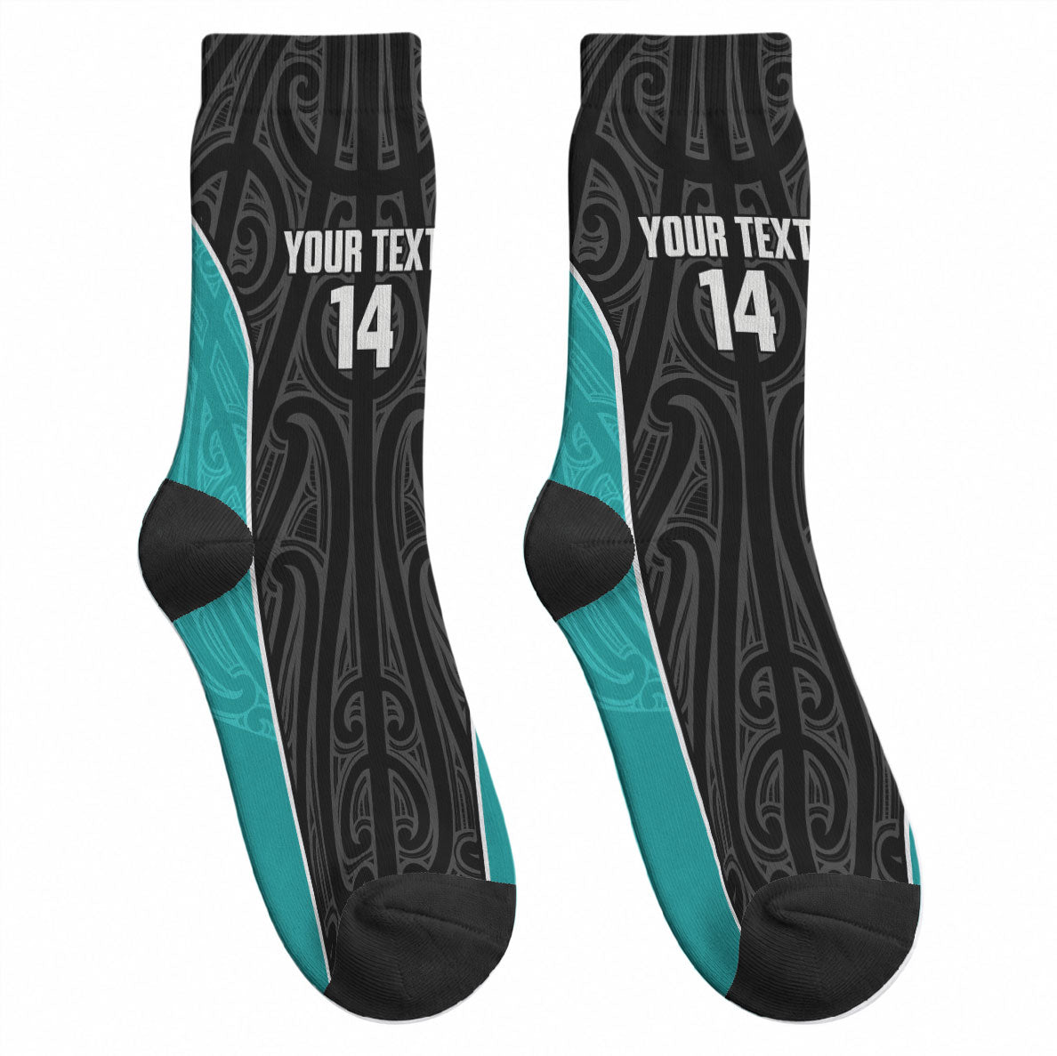Custom New Zealand Stingray Oztag Crew Socks Tag Rugby Maori Pattern Black Version LT14 - Polynesian Pride