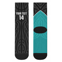Custom New Zealand Stingray Oztag Crew Socks Tag Rugby Maori Pattern Black Version LT14 - Polynesian Pride