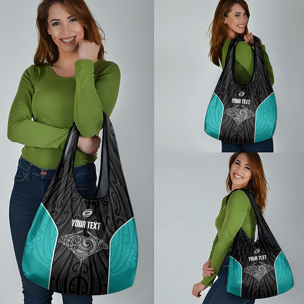 Custom New Zealand Stingray Oztag Grocery Bag Tag Rugby Maori Pattern Black Version LT14 - Polynesian Pride