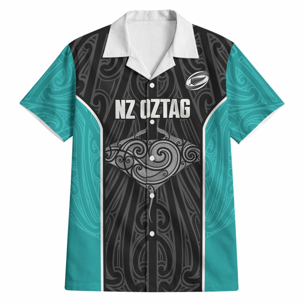 Custom New Zealand Stingray Oztag Hawaiian Shirt Tag Rugby Maori Pattern Black Version LT14 Black - Polynesian Pride