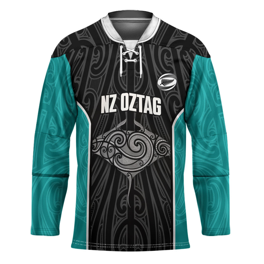 Custom New Zealand Stingray Oztag Hockey Jersey Tag Rugby Maori Pattern Black Version LT14 Unisex Black - Polynesian Pride