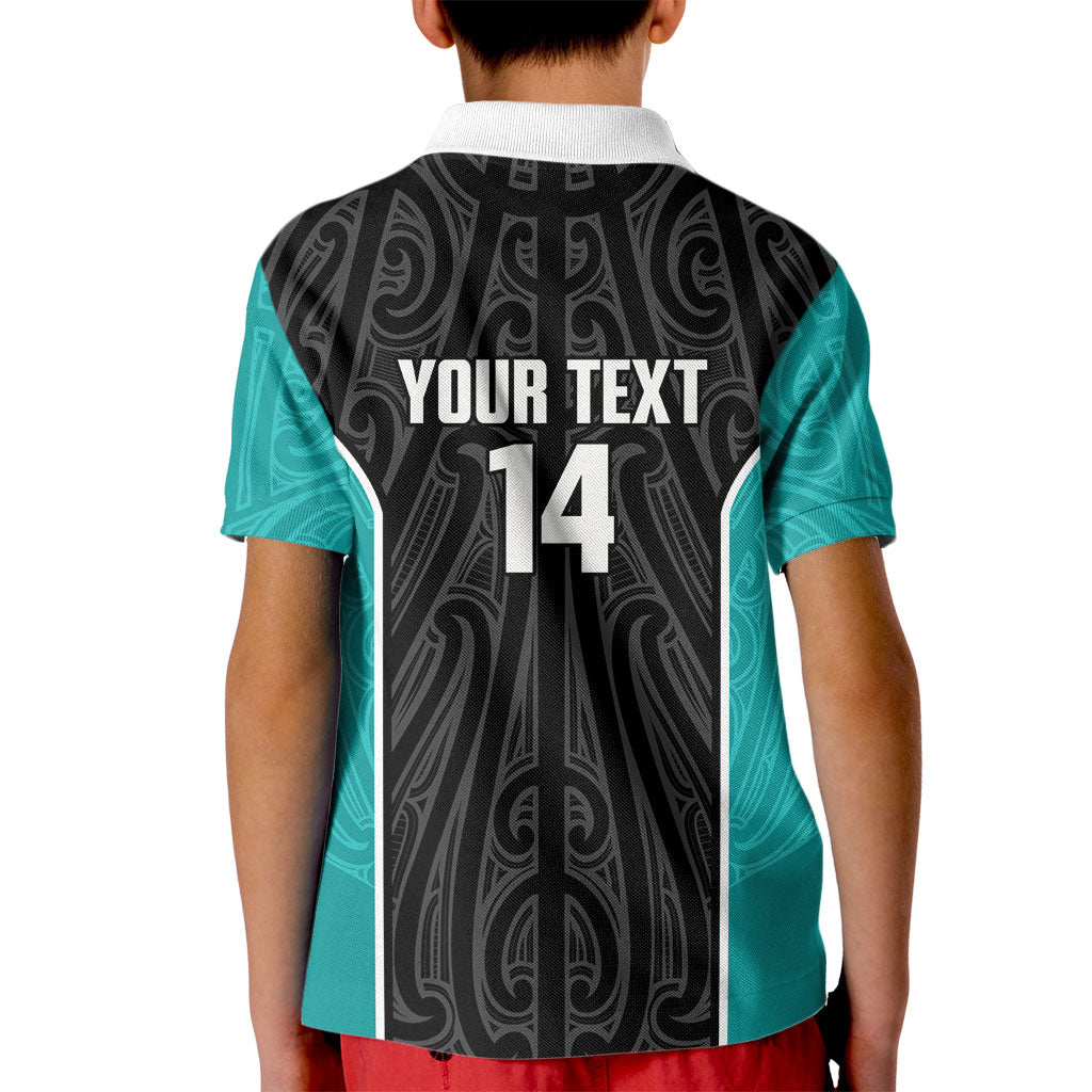 Custom New Zealand Stingray Oztag Kid Polo Shirt Tag Rugby Maori Pattern Black Version LT14 - Polynesian Pride