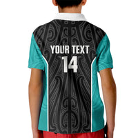 Custom New Zealand Stingray Oztag Kid Polo Shirt Tag Rugby Maori Pattern Black Version LT14 - Polynesian Pride
