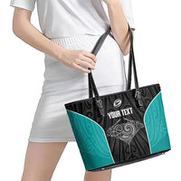 Custom New Zealand Stingray Oztag Leather Tote Bag Tag Rugby Maori Pattern Black Version LT14 - Polynesian Pride