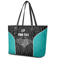 Custom New Zealand Stingray Oztag Leather Tote Bag Tag Rugby Maori Pattern Black Version LT14 - Polynesian Pride