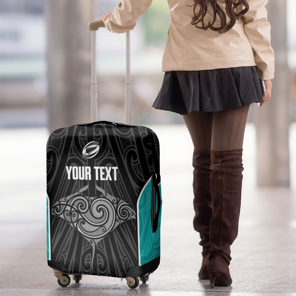 Custom New Zealand Stingray Oztag Luggage Cover Tag Rugby Maori Pattern Black Version LT14 - Polynesian Pride