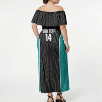 Custom New Zealand Stingray Oztag Off Shoulder Maxi Dress Tag Rugby Maori Pattern Black Version LT14 - Polynesian Pride