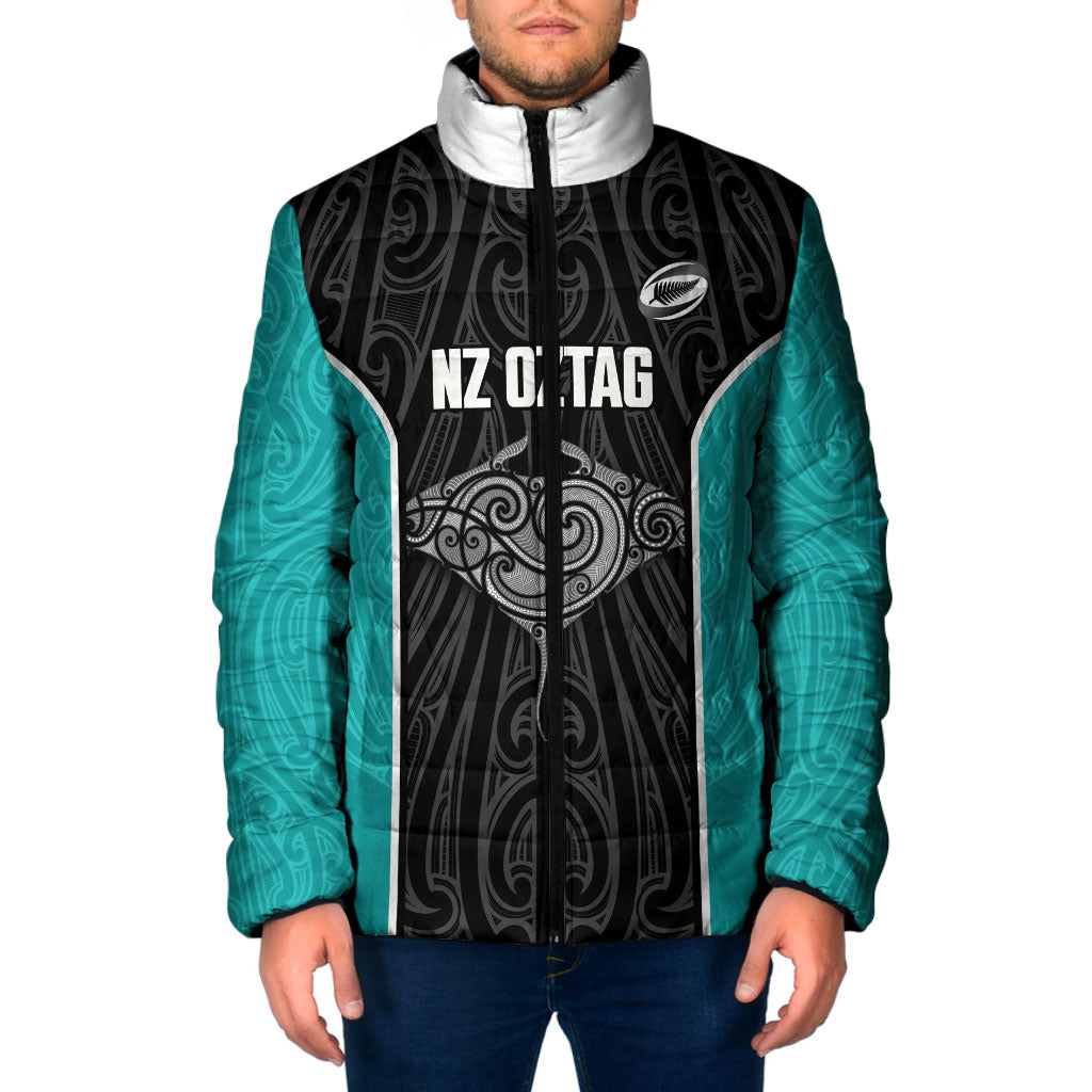 Custom New Zealand Stingray Oztag Padded Jacket Tag Rugby Maori Pattern Black Version LT14 Men Black - Polynesian Pride