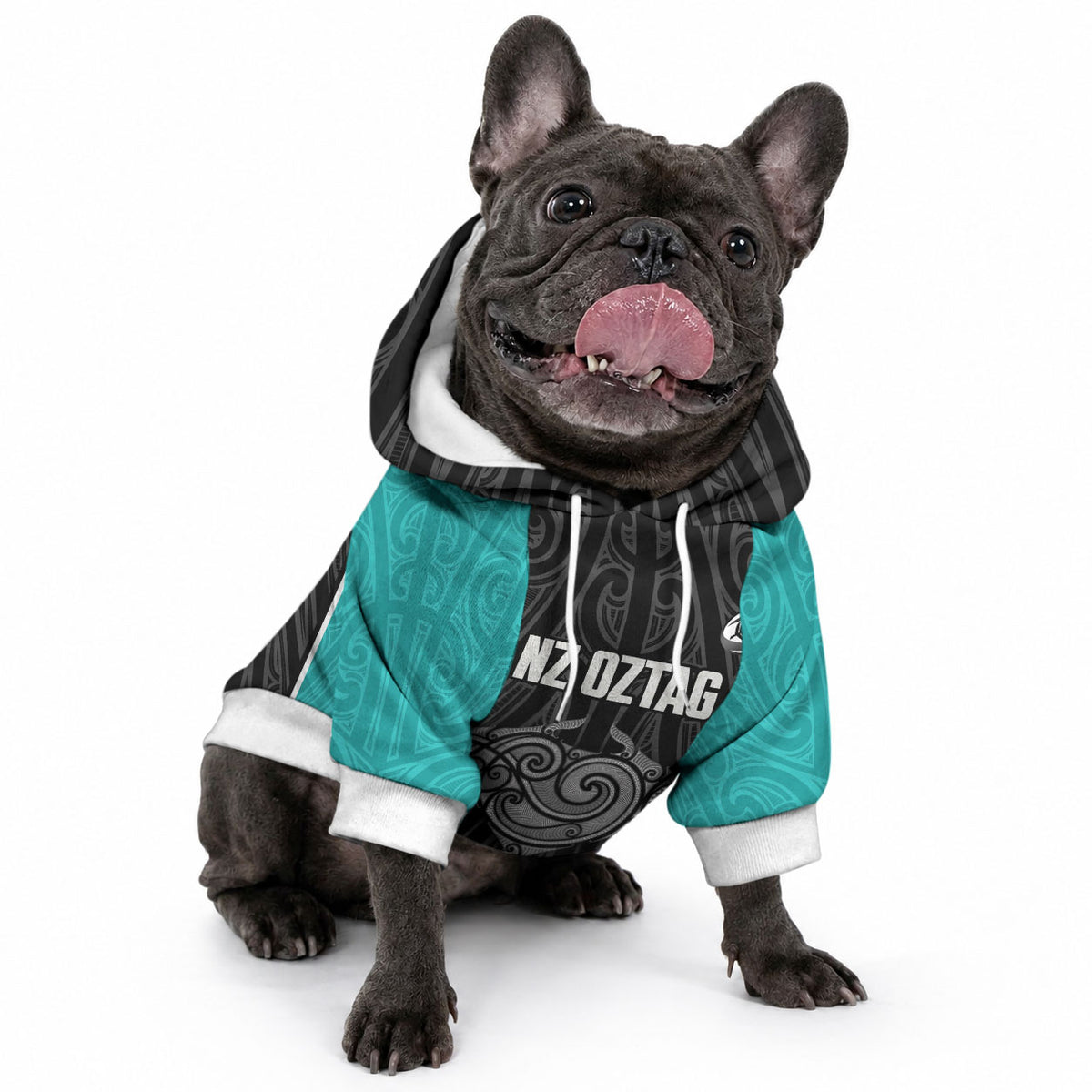 Custom New Zealand Stingray Oztag Pet Hoodie Tag Rugby Maori Pattern Black Version LT14 - Polynesian Pride