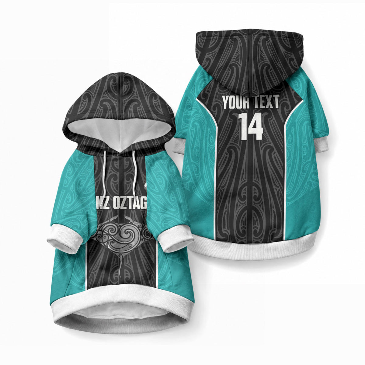 Custom New Zealand Stingray Oztag Pet Hoodie Tag Rugby Maori Pattern Black Version LT14 Pullover Black - Polynesian Pride