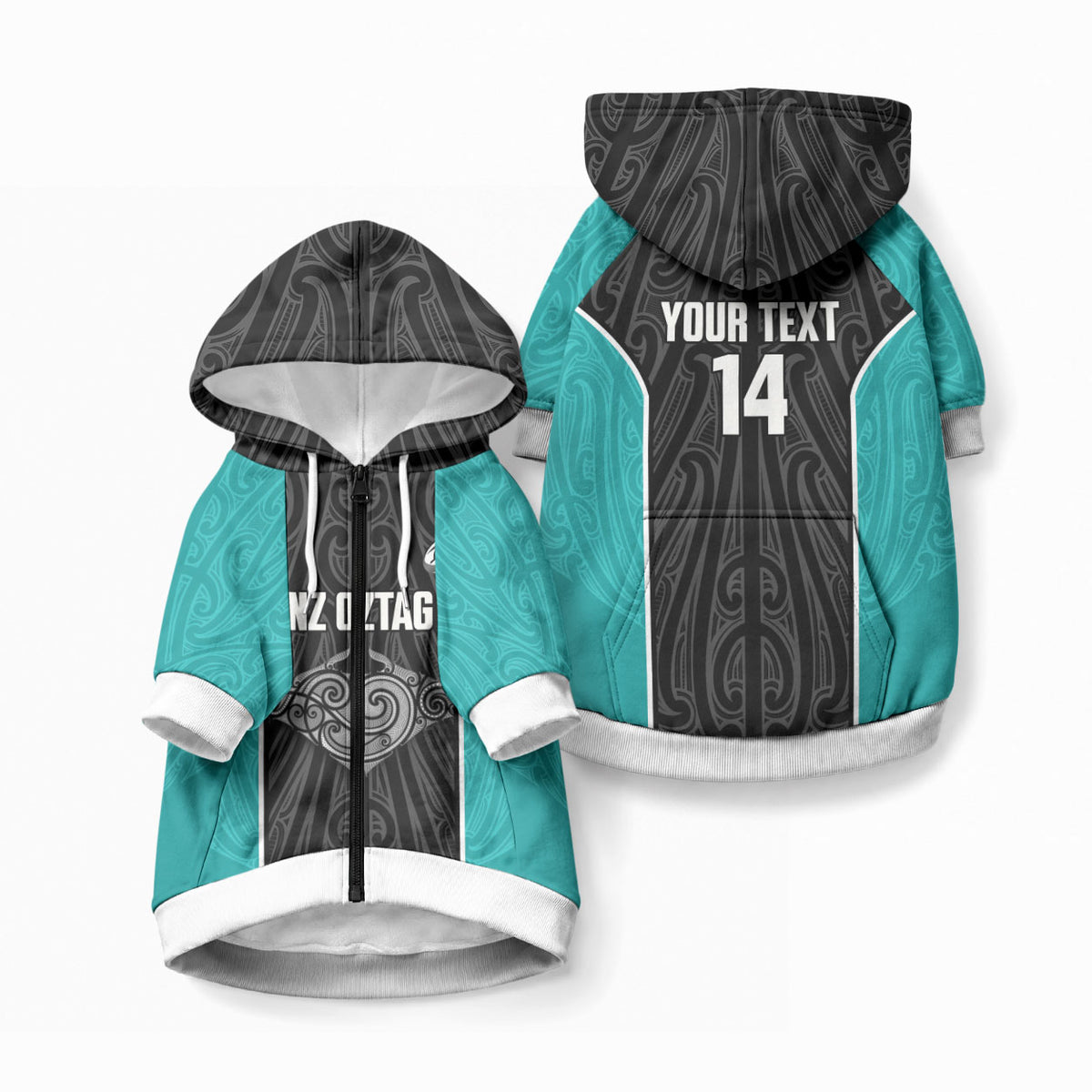 Custom New Zealand Stingray Oztag Pet Hoodie Tag Rugby Maori Pattern Black Version LT14 Zip-up Black - Polynesian Pride