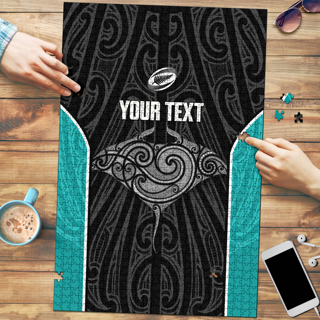 Custom New Zealand Stingray Oztag Puzzle Tag Rugby Maori Pattern Black Version LT14 Black - Polynesian Pride