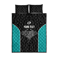 Custom New Zealand Stingray Oztag Quilt Bed Set Tag Rugby Maori Pattern Black Version LT14 - Polynesian Pride