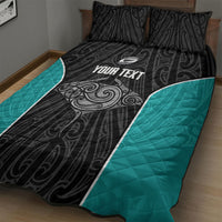 Custom New Zealand Stingray Oztag Quilt Bed Set Tag Rugby Maori Pattern Black Version LT14 - Polynesian Pride