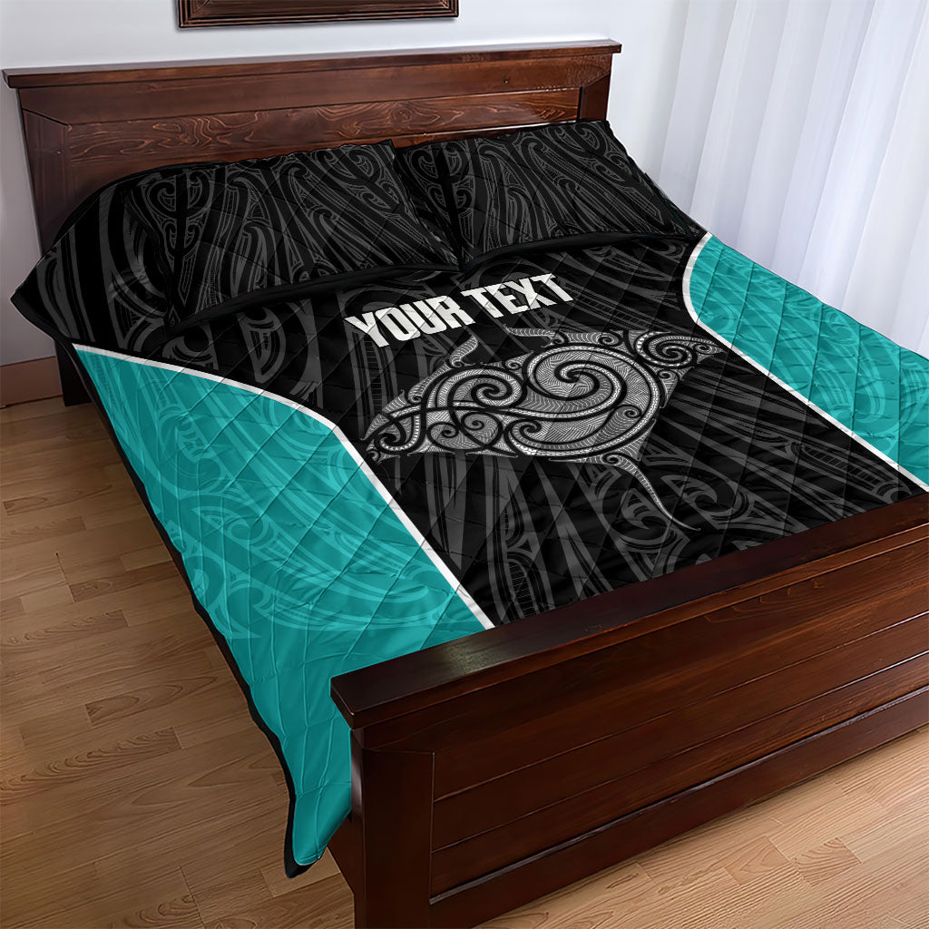 Custom New Zealand Stingray Oztag Quilt Bed Set Tag Rugby Maori Pattern Black Version LT14 - Polynesian Pride