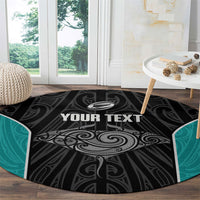 Custom New Zealand Stingray Oztag Round Carpet Tag Rugby Maori Pattern Black Version LT14 - Polynesian Pride