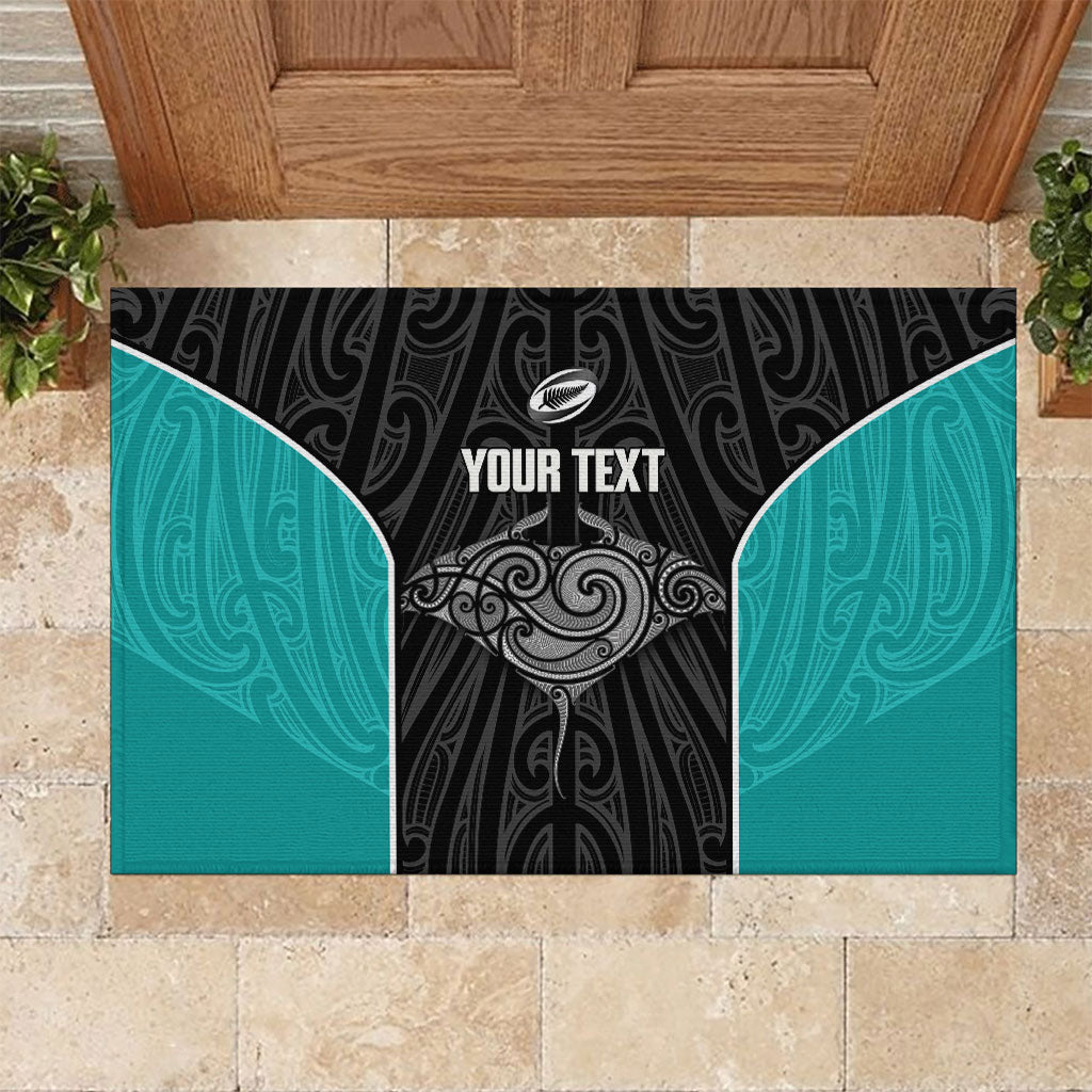 Custom New Zealand Stingray Oztag Rubber Doormat Tag Rugby Maori Pattern Black Version LT14 Black - Polynesian Pride