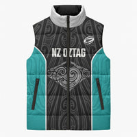 Custom New Zealand Stingray Oztag Sleeveless Puffer Jacket Tag Rugby Maori Pattern Black Version LT14 Unisex Black - Polynesian Pride