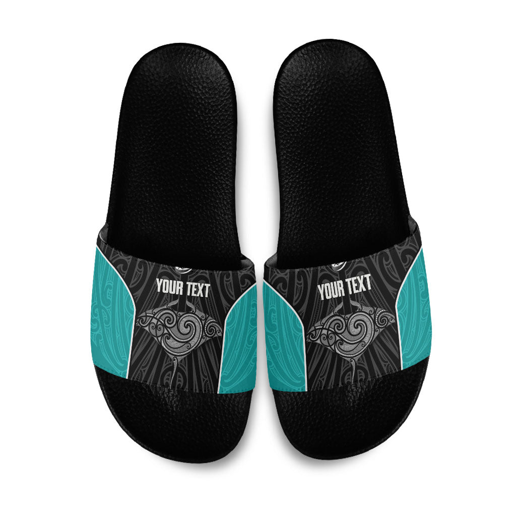 Custom New Zealand Stingray Oztag Slide Sandals Tag Rugby Maori Pattern Black Version LT14 Black - Polynesian Pride