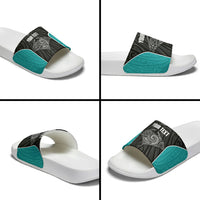Custom New Zealand Stingray Oztag Slide Sandals Tag Rugby Maori Pattern Black Version LT14 - Polynesian Pride