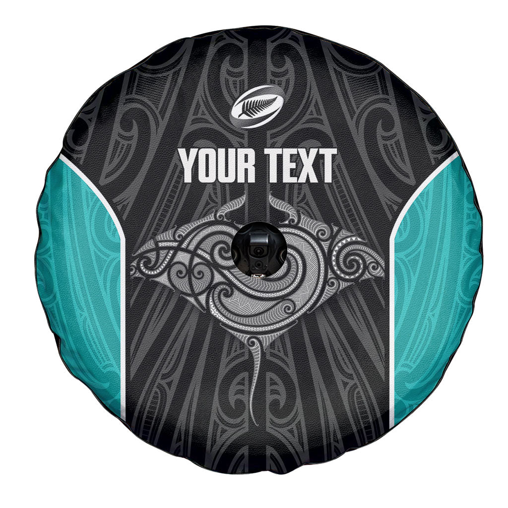 Custom New Zealand Stingray Oztag Spare Tire Cover Tag Rugby Maori Pattern Black Version LT14 - Polynesian Pride