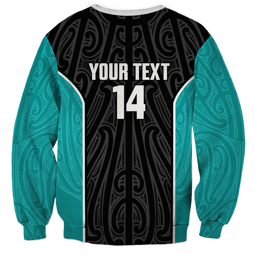 Custom New Zealand Stingray Oztag Sweatshirt Tag Rugby Maori Pattern Black Version LT14 - Polynesian Pride