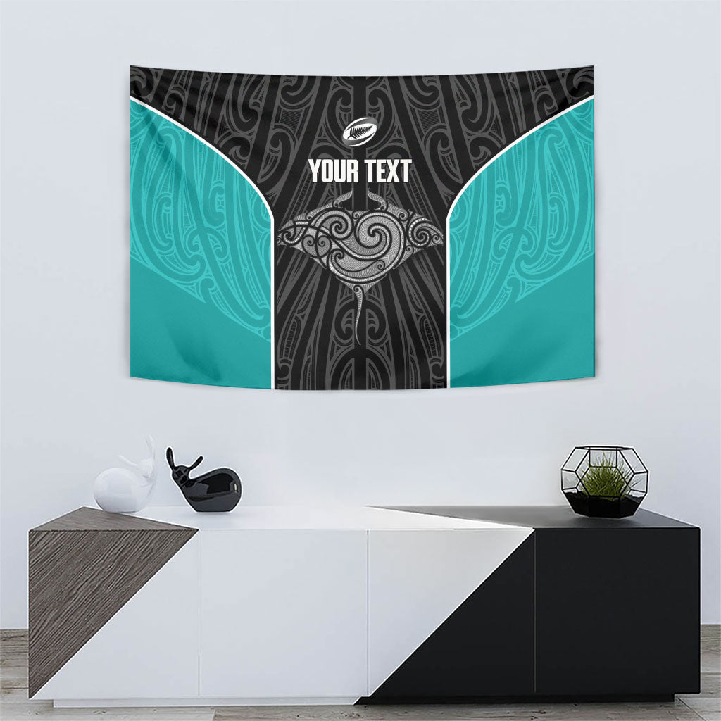 Custom New Zealand Stingray Oztag Tapestry Tag Rugby Maori Pattern Black Version LT14 - Polynesian Pride
