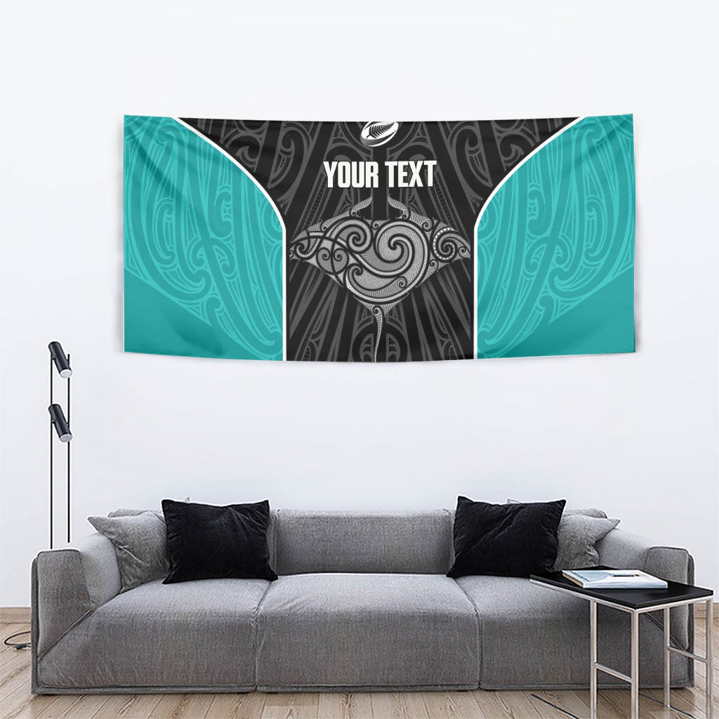 Custom New Zealand Stingray Oztag Tapestry Tag Rugby Maori Pattern Black Version LT14 - Polynesian Pride