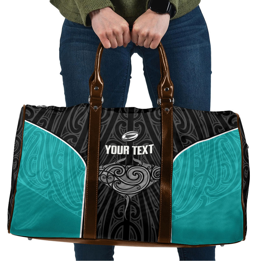 Custom New Zealand Stingray Oztag Travel Bag Tag Rugby Maori Pattern Black Version LT14 Black - Polynesian Pride