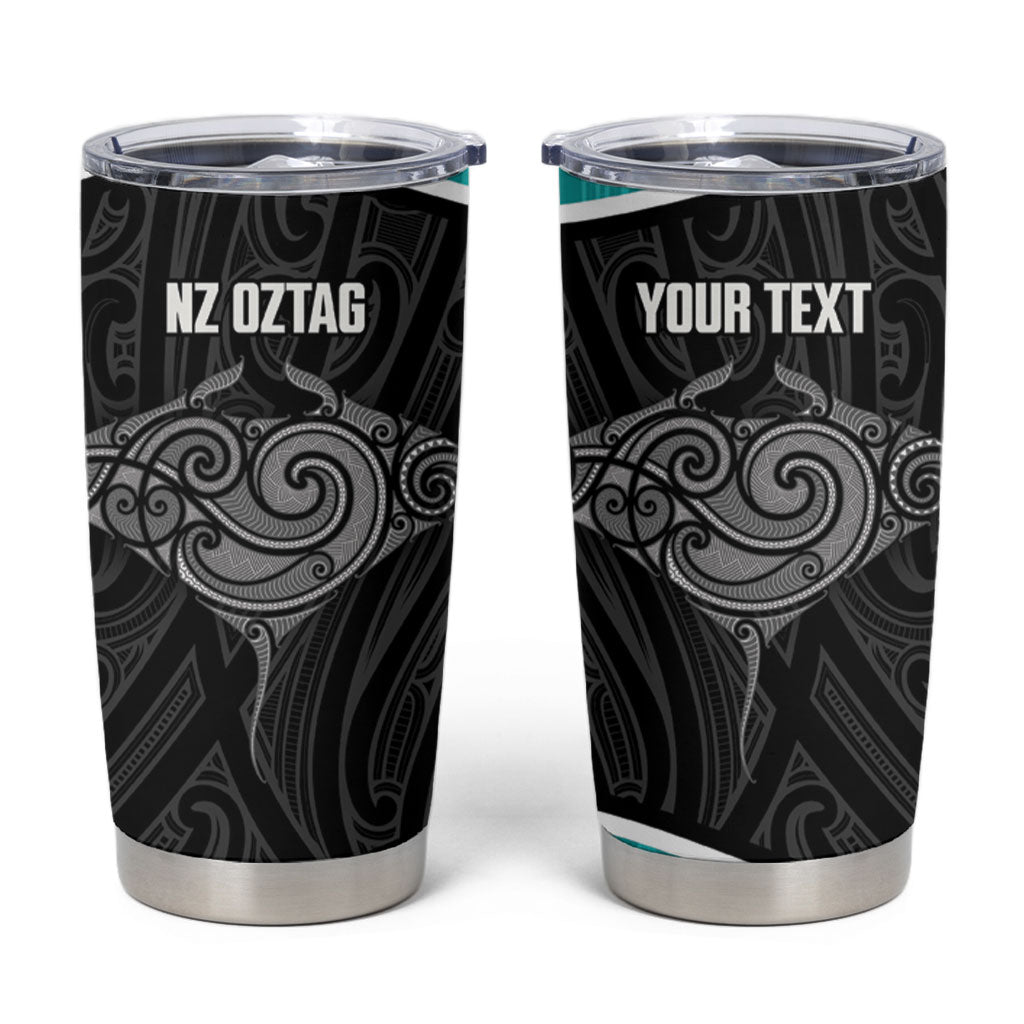 Custom New Zealand Stingray Oztag Tumbler Cup Tag Rugby Maori Pattern Black Version LT14 Black - Polynesian Pride