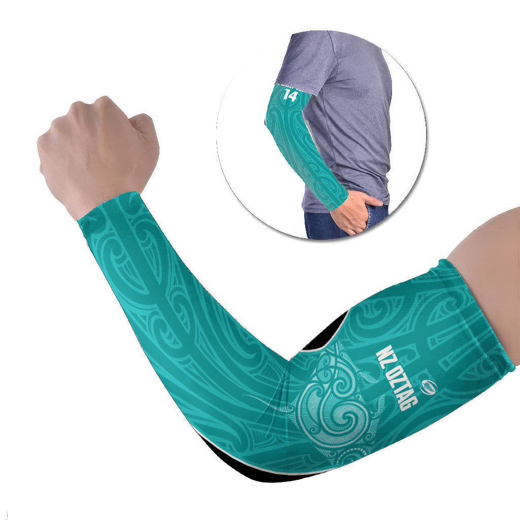 Custom New Zealand Stingray Oztag Arm Sleeves Tag Rugby Maori Pattern Teal Version LT14 Set of 2 Teal - Polynesian Pride