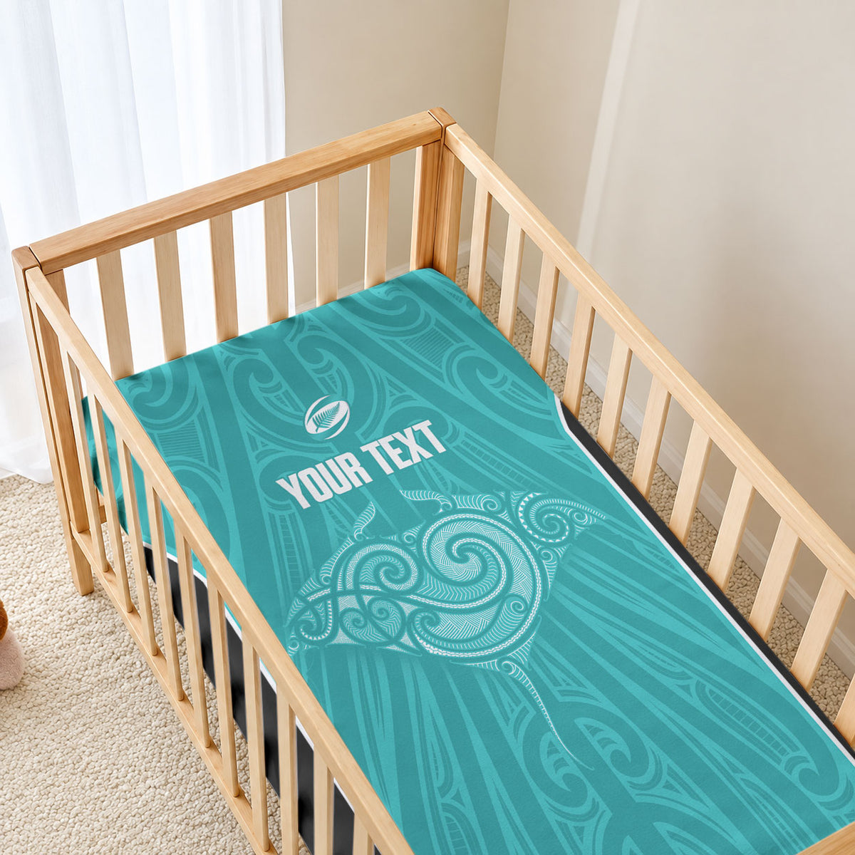 Custom New Zealand Stingray Oztag Baby Bed Cover Tag Rugby Maori Pattern Teal Version LT14 - Polynesian Pride