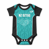 Custom New Zealand Stingray Oztag Baby Onesie Tag Rugby Maori Pattern Teal Version LT14 Teal - Polynesian Pride
