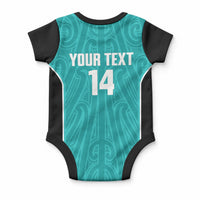 Custom New Zealand Stingray Oztag Baby Onesie Tag Rugby Maori Pattern Teal Version LT14 - Polynesian Pride
