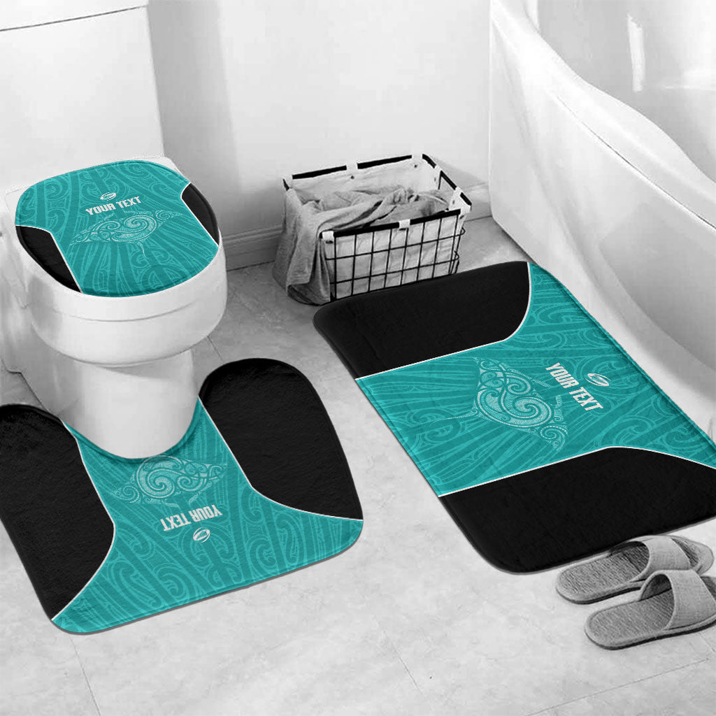 Custom New Zealand Stingray Oztag Bathroom Set Tag Rugby Maori Pattern Teal Version LT14 Mat Set Only (3 pcs) One Size Teal - Polynesian Pride