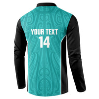 Custom New Zealand Stingray Oztag Button Sweatshirt Tag Rugby Maori Pattern Teal Version LT14 - Polynesian Pride