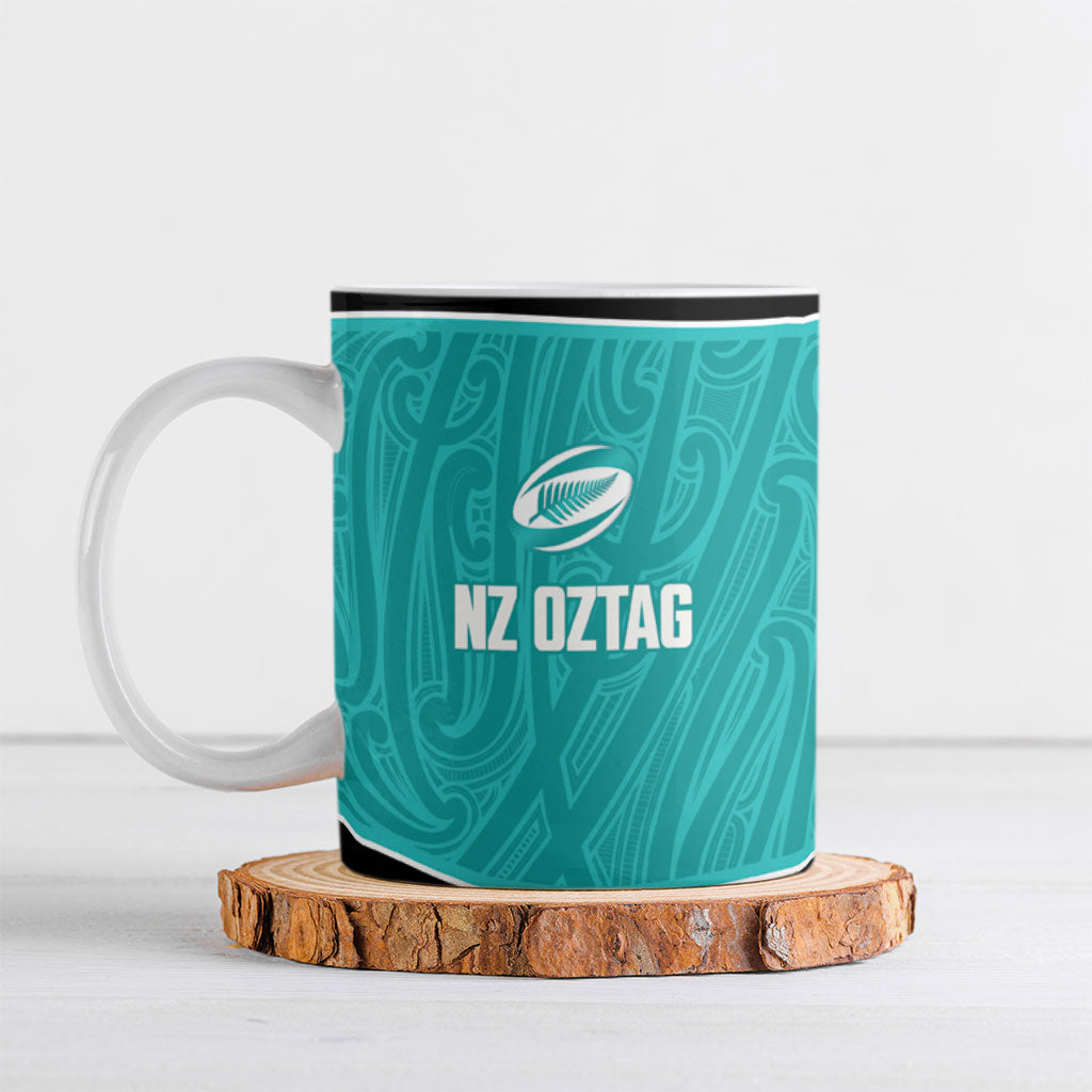 Custom New Zealand Stingray Oztag Ceramic Mug Tag Rugby Maori Pattern Teal Version LT14 Teal - Polynesian Pride