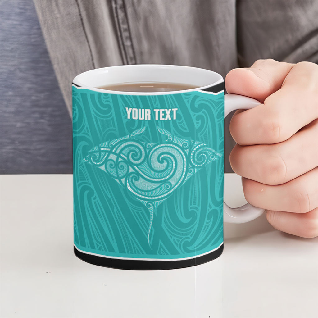 Custom New Zealand Stingray Oztag Ceramic Mug Tag Rugby Maori Pattern Teal Version LT14 - Polynesian Pride