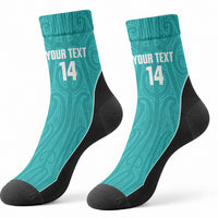 Custom New Zealand Stingray Oztag Crew Socks Tag Rugby Maori Pattern Teal Version LT14 - Polynesian Pride