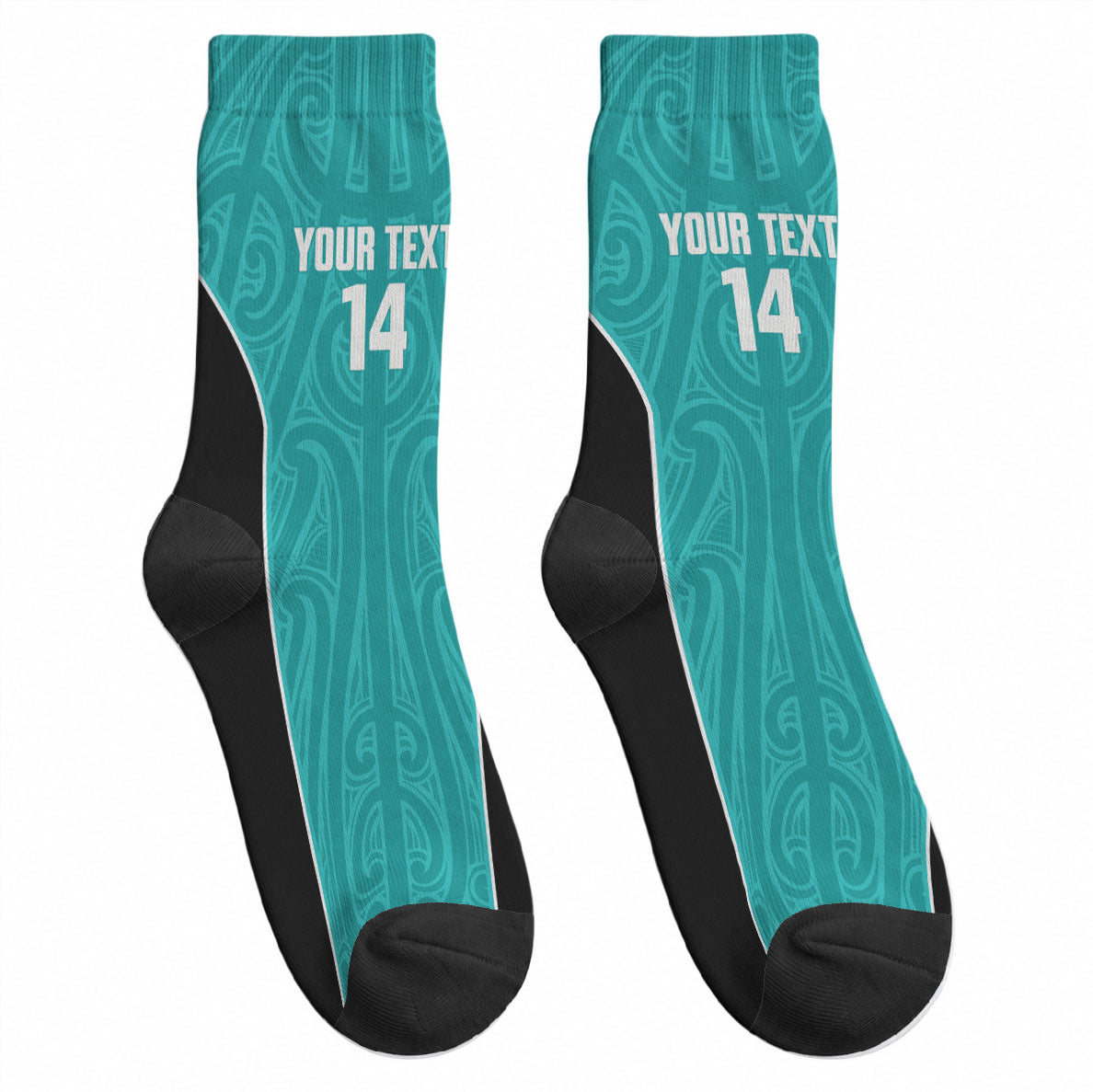 Custom New Zealand Stingray Oztag Crew Socks Tag Rugby Maori Pattern Teal Version LT14 - Polynesian Pride