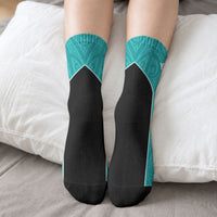 Custom New Zealand Stingray Oztag Crew Socks Tag Rugby Maori Pattern Teal Version LT14 - Polynesian Pride